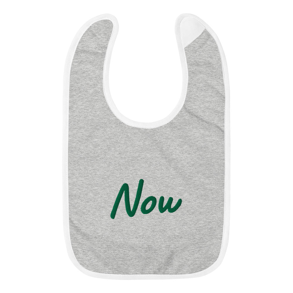 Now In Emerald Embroidery on Baby Bib