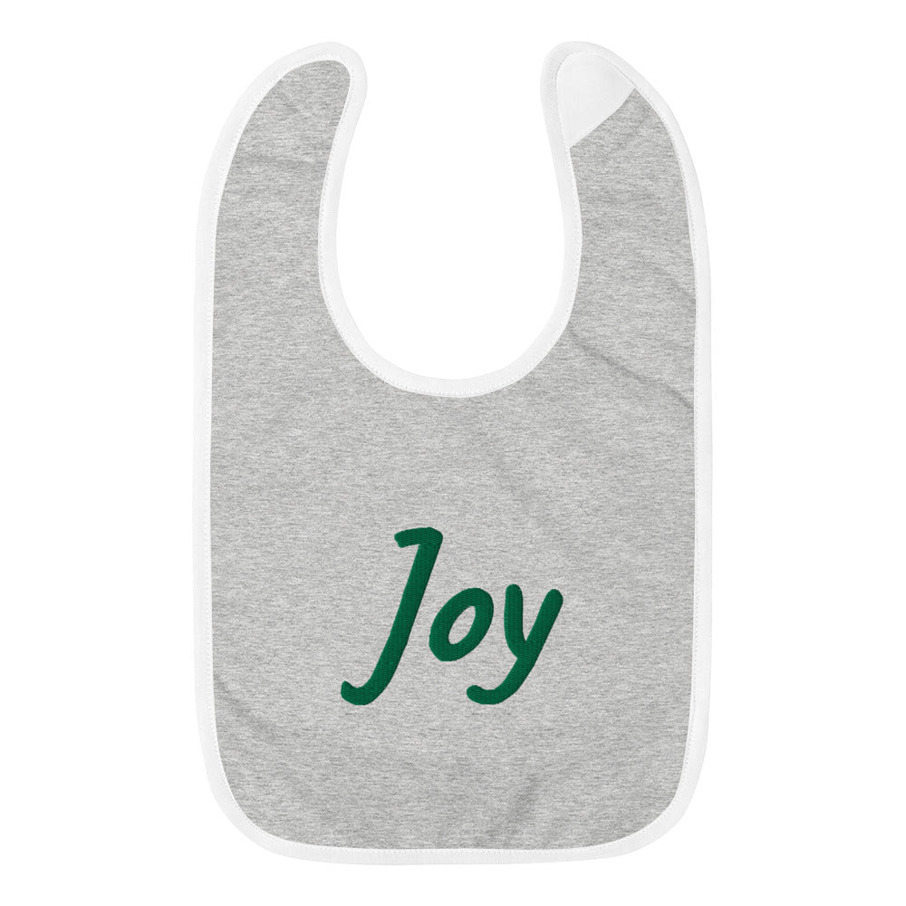 Joy In Emerald Embroidery on Baby Bib