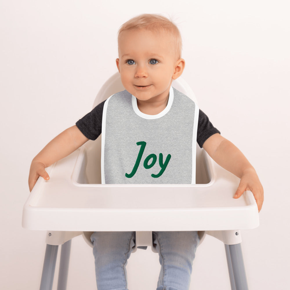 Joy In Emerald Embroidery on Baby Bib