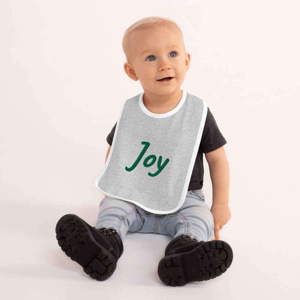 Joy In Emerald Embroidery on Baby Bib