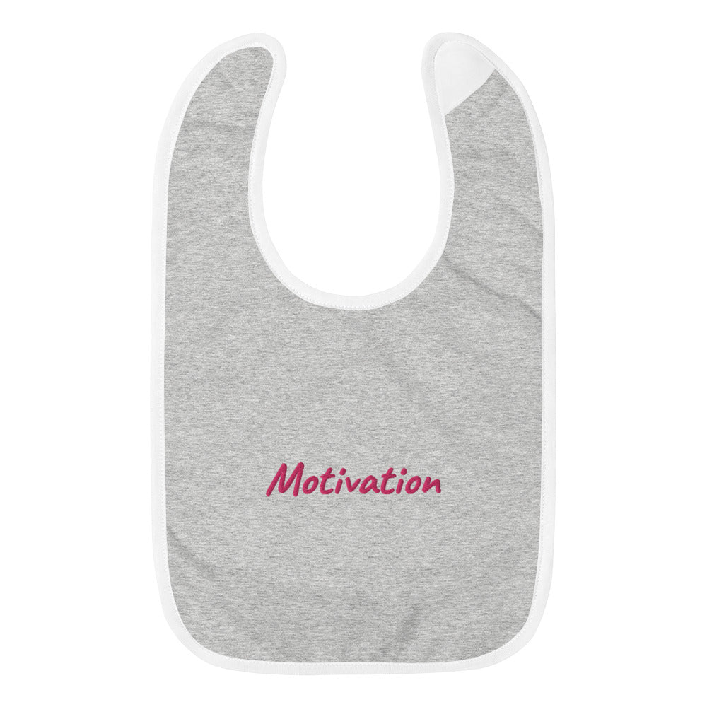 Motivation In Star Rose Quartz Embroidery on Baby Bib