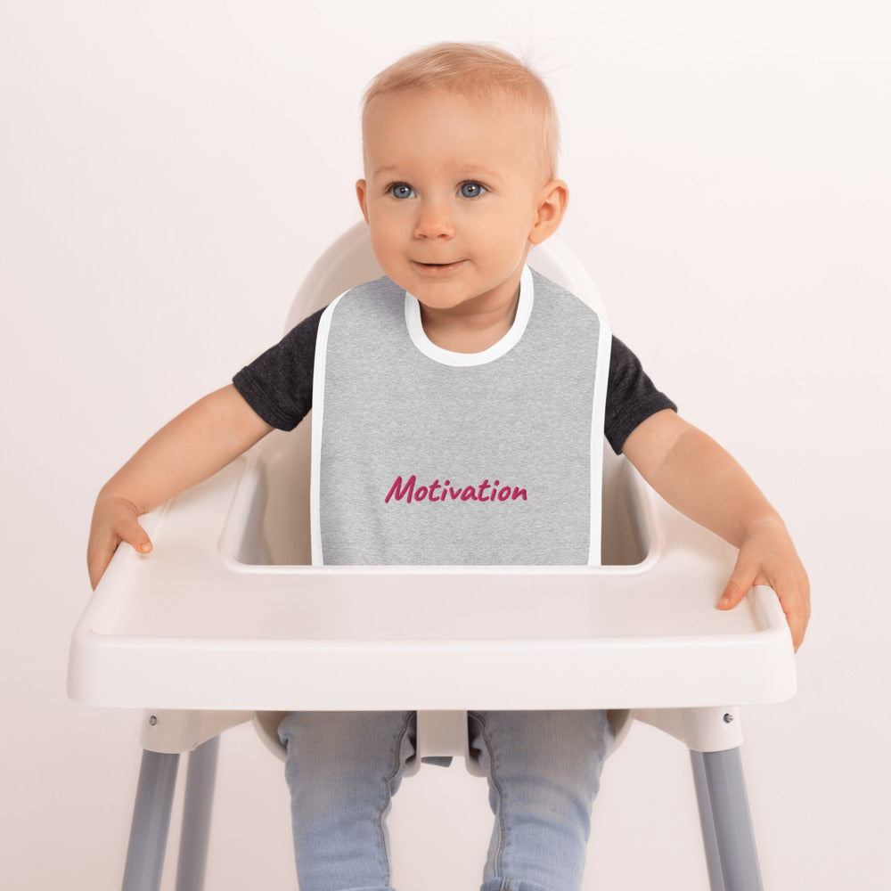 Motivation In Star Rose Quartz Embroidery on Baby Bib