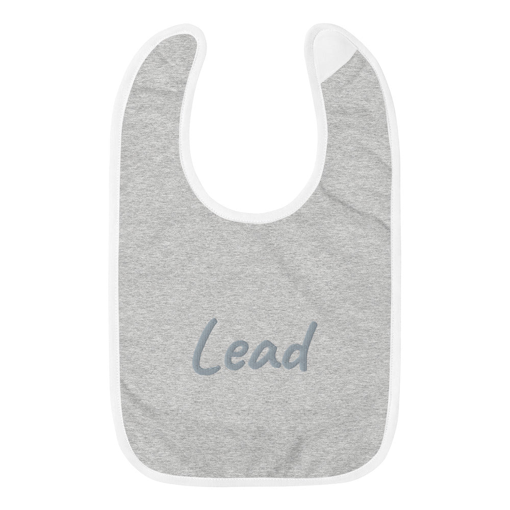 Lead In Silver Embroidery on Baby Bib