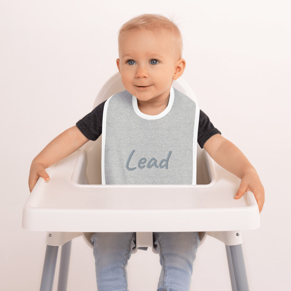 Lead In Silver Embroidery on Baby Bib