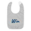 Win In Sapphire Embroidery on Baby Bib