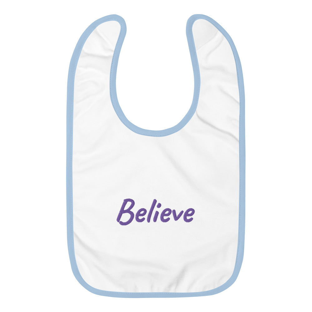 Believe In Amethyst Embroidery on Baby Bib