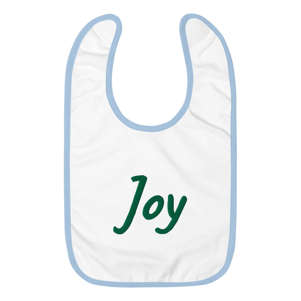 Joy In Emerald Embroidery on Baby Bib