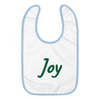 Joy In Emerald Embroidery on Baby Bib