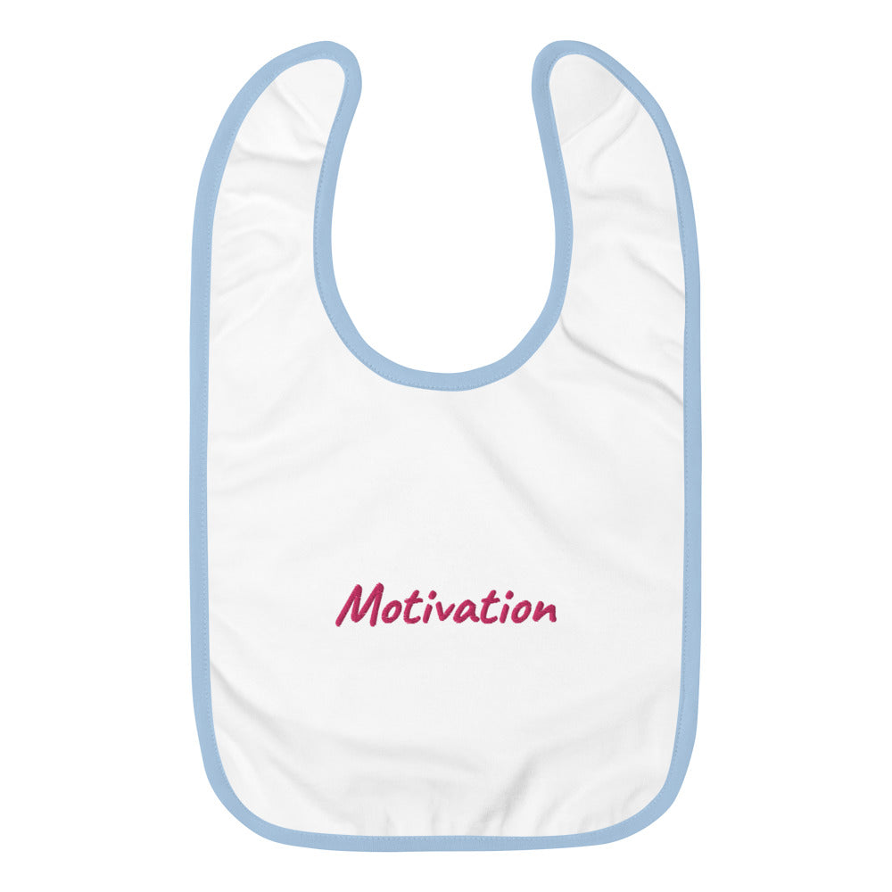 Motivation In Star Rose Quartz Embroidery on Baby Bib