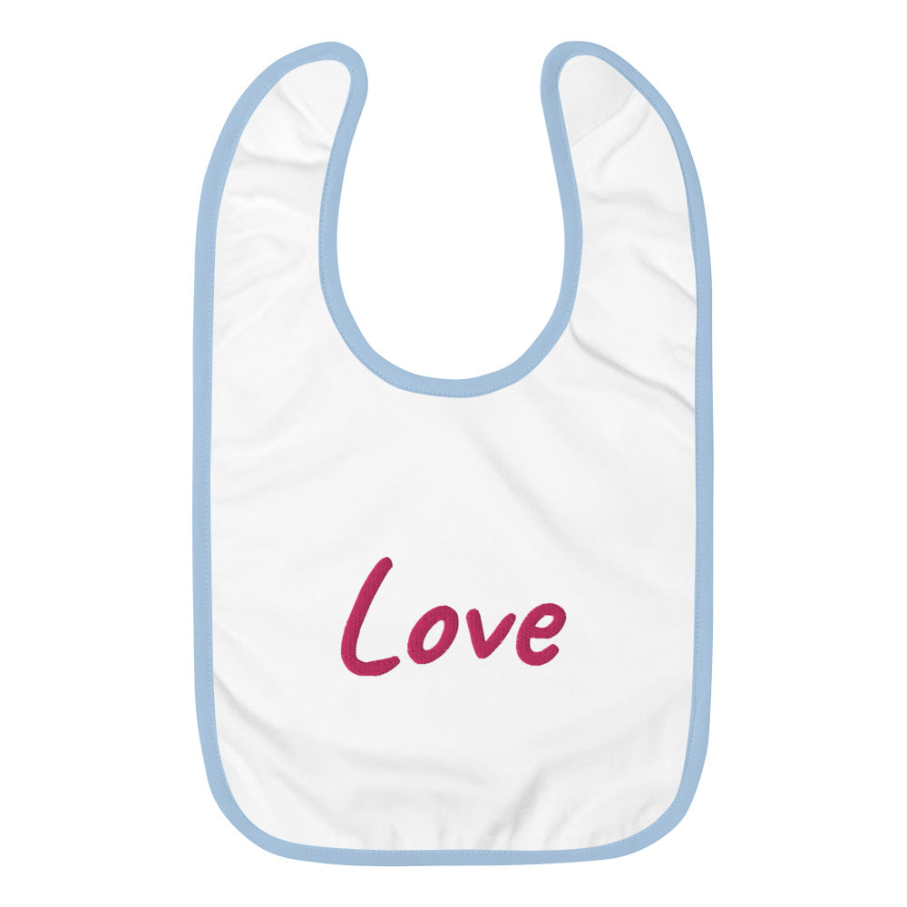 Love In Star Rose Quartz Embroidery on Baby Bib