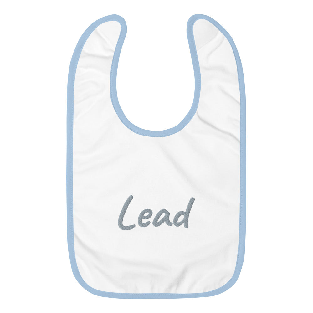 Lead In Silver Embroidery on Baby Bib