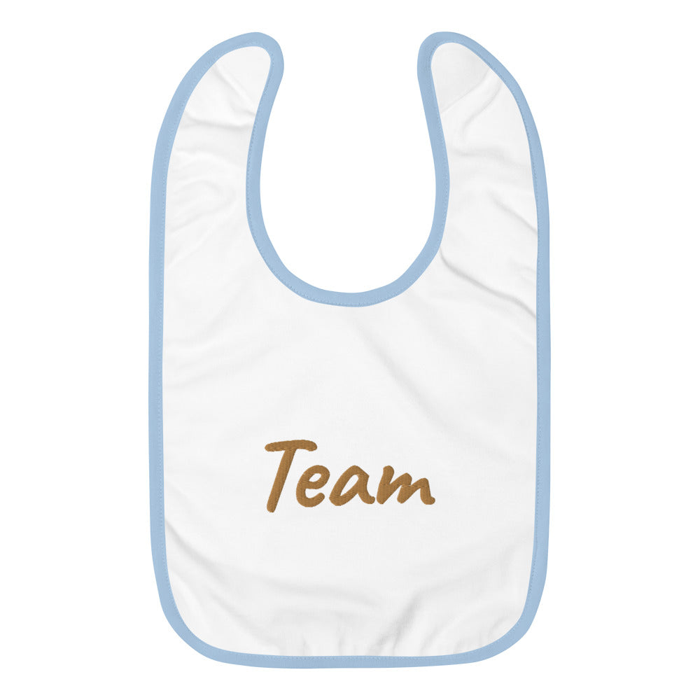 Team In Celluloid Embroidery on Baby Bib