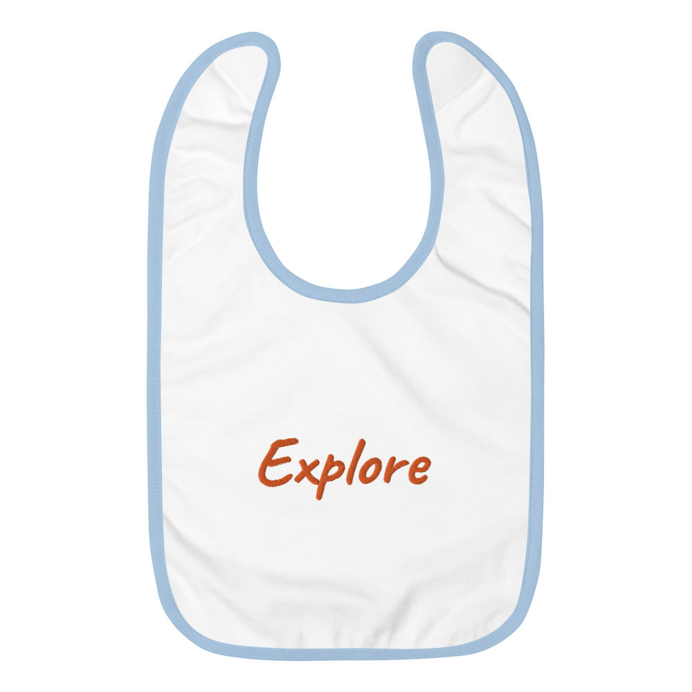 Explore In Amber Embroidery on Baby Bib