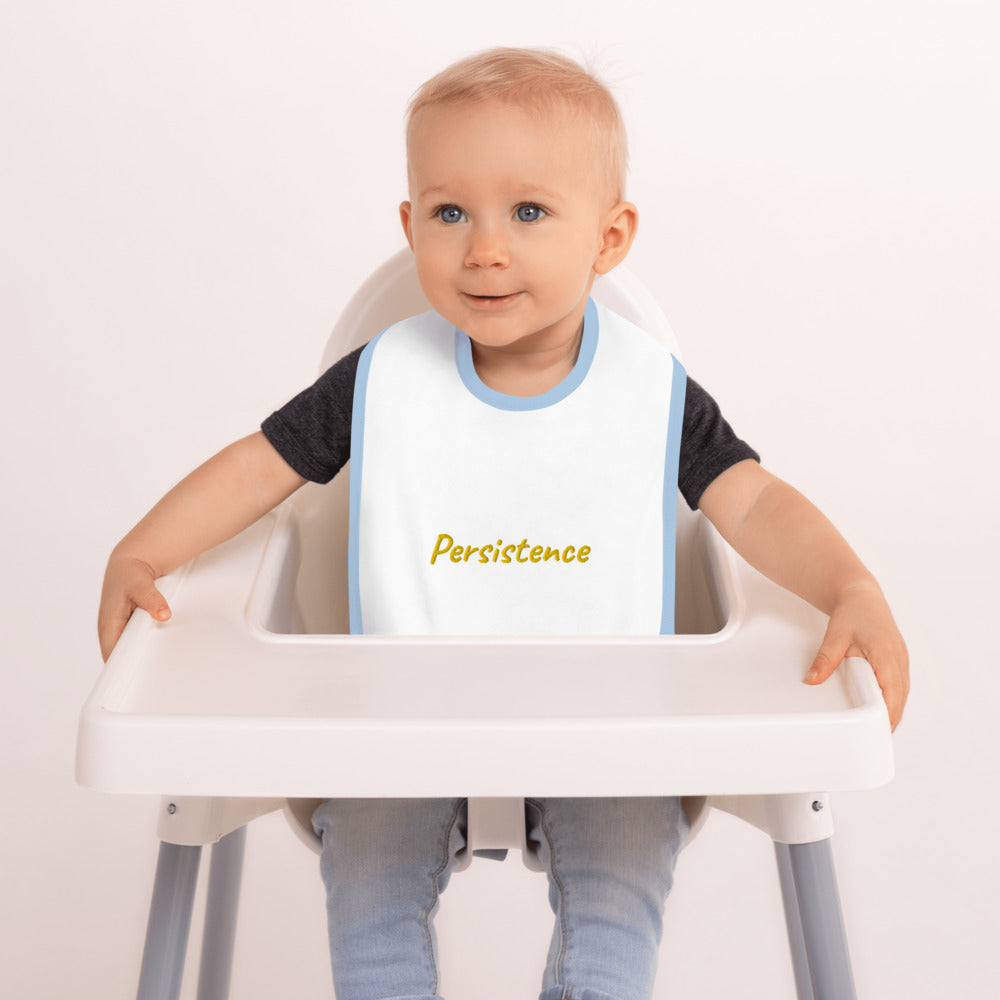 Persistence In Gold Embroidery on Baby Bib