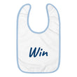 Win In Sapphire Embroidery on Baby Bib