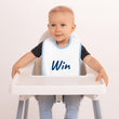 Win In Sapphire Embroidery on Baby Bib