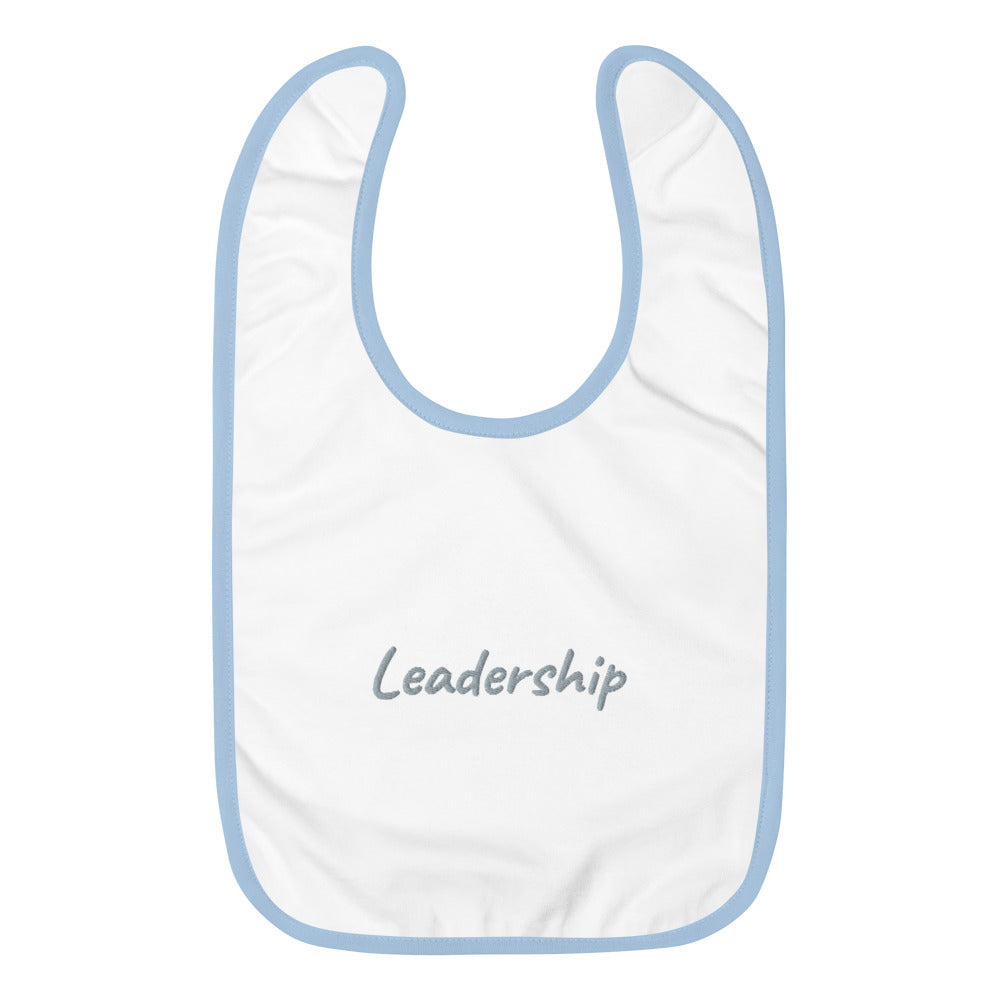 Leadership In Silver Embroidery on Baby Bib