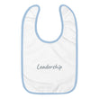 Leadership In Silver Embroidery on Baby Bib