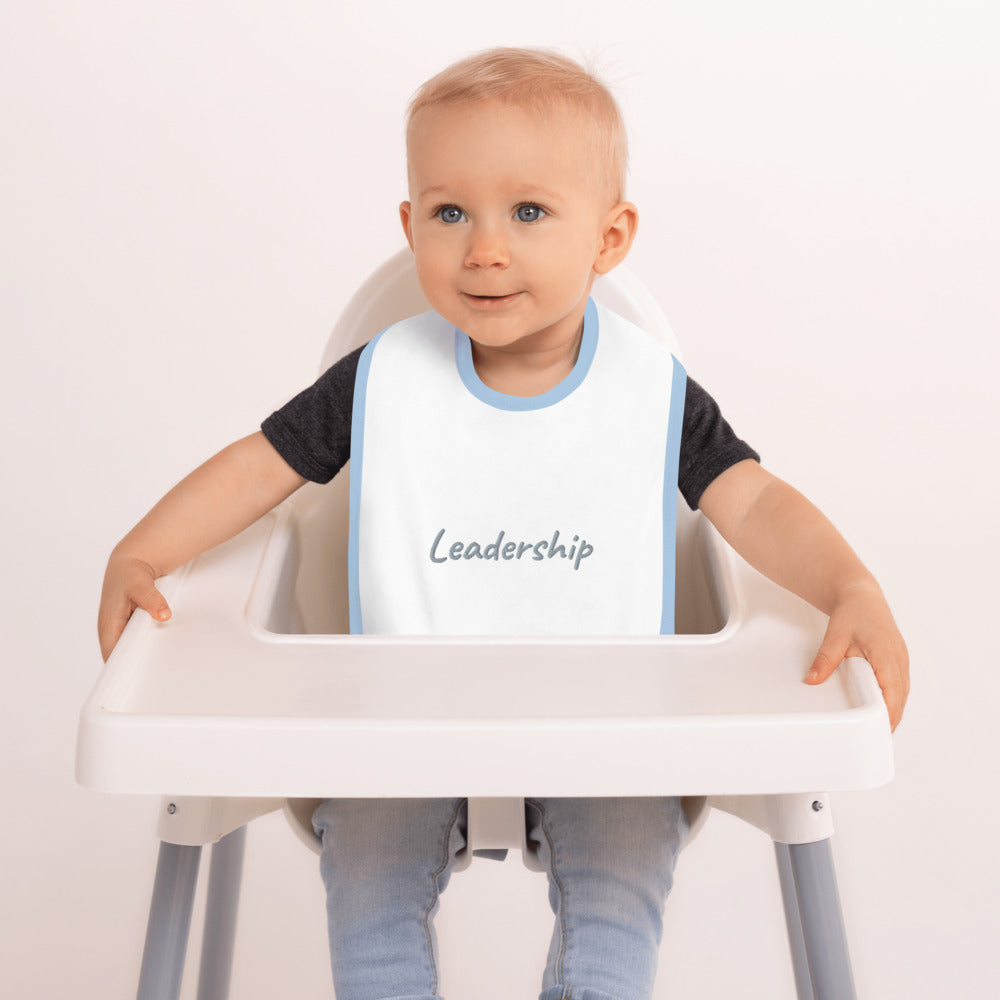 Leadership In Silver Embroidery on Baby Bib