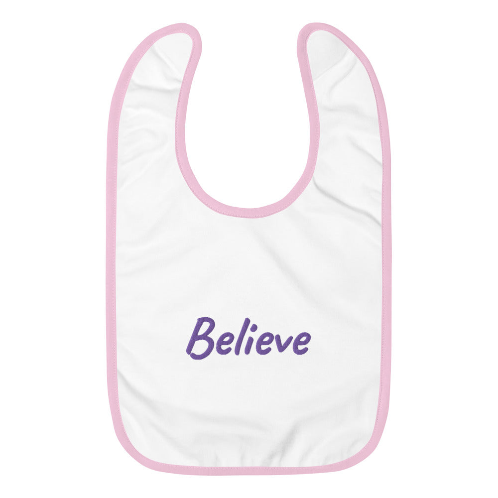 Believe In Amethyst Embroidery on Baby Bib