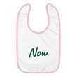 Now In Emerald Embroidery on Baby Bib