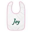 Joy In Emerald Embroidery on Baby Bib