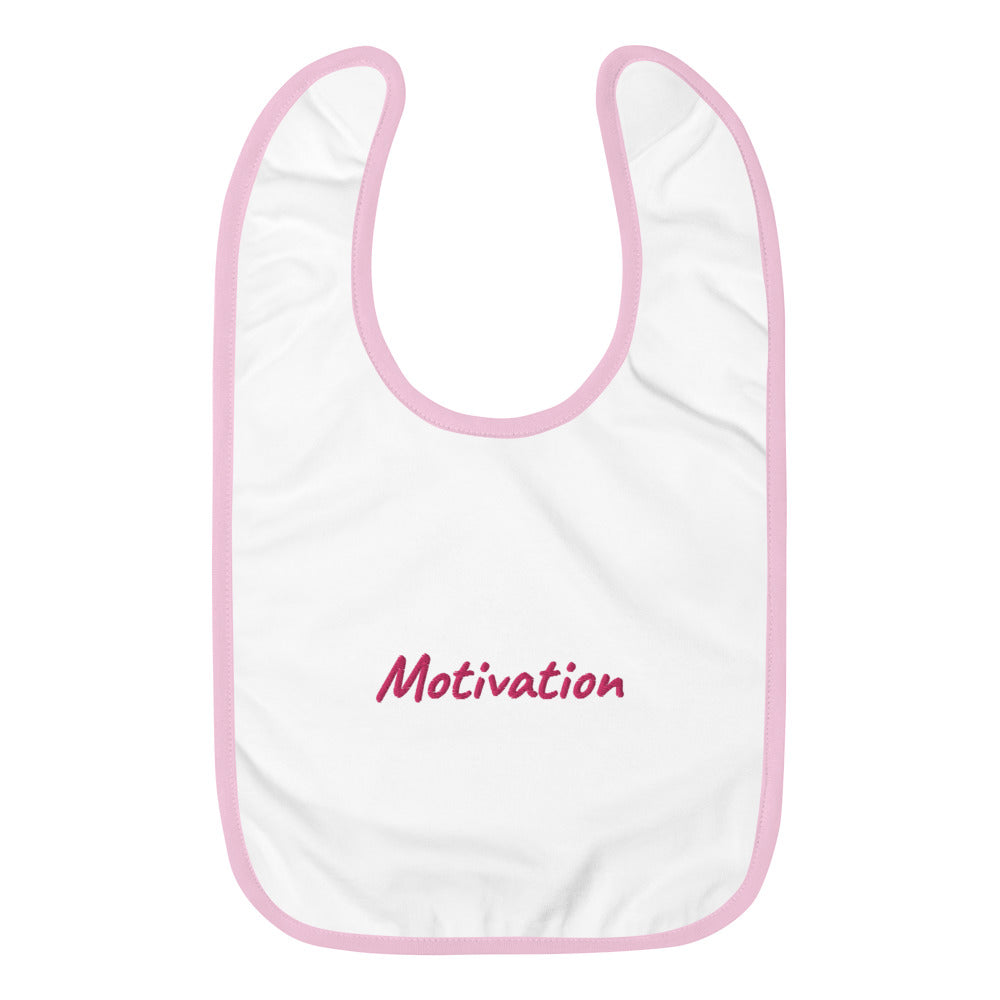 Motivation In Star Rose Quartz Embroidery on Baby Bib