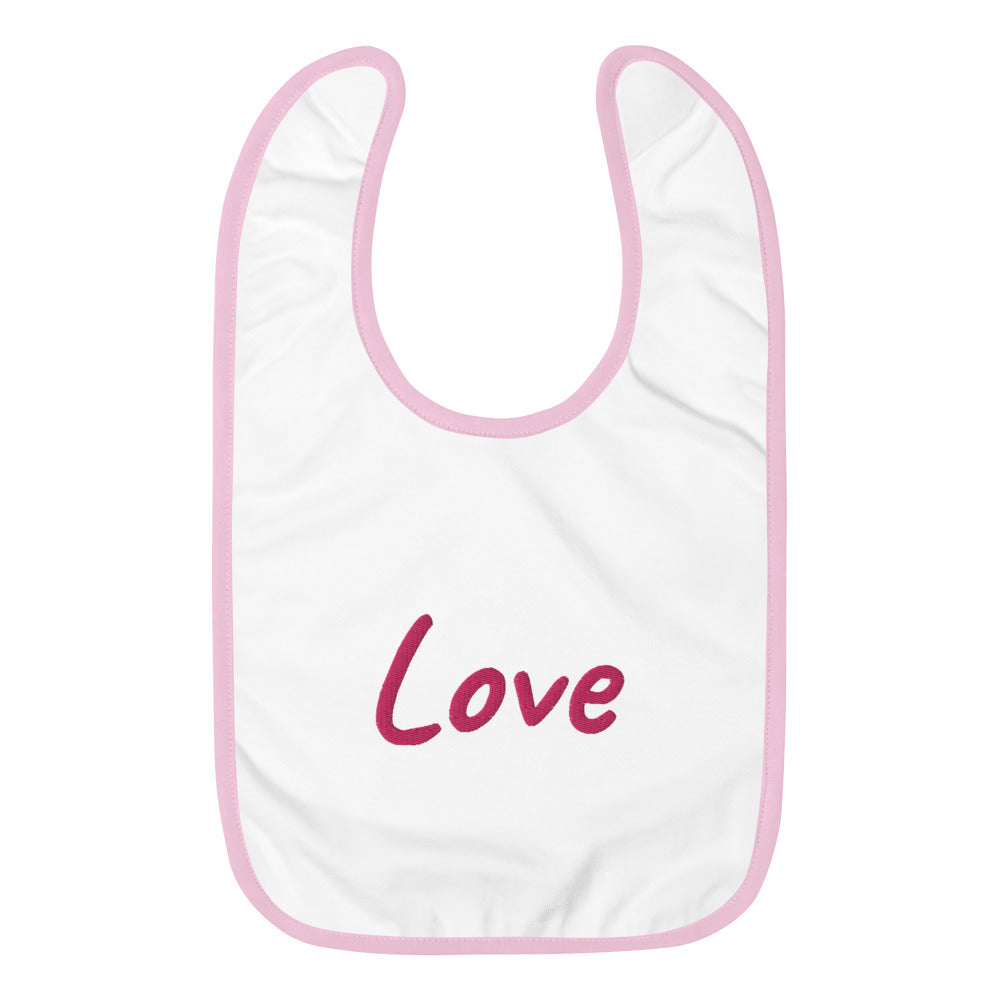 Love In Star Rose Quartz Embroidery on Baby Bib