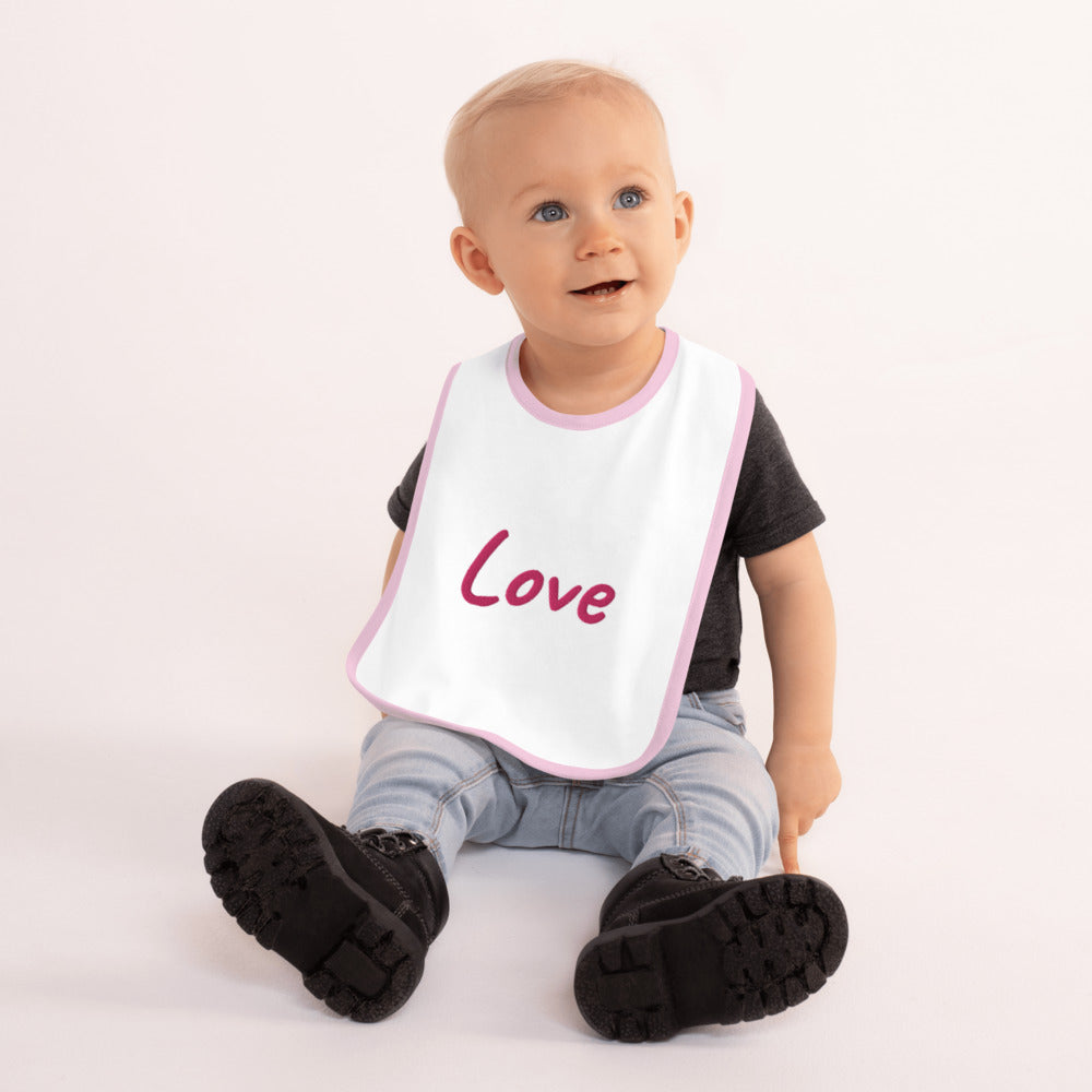 Love In Star Rose Quartz Embroidery on Baby Bib