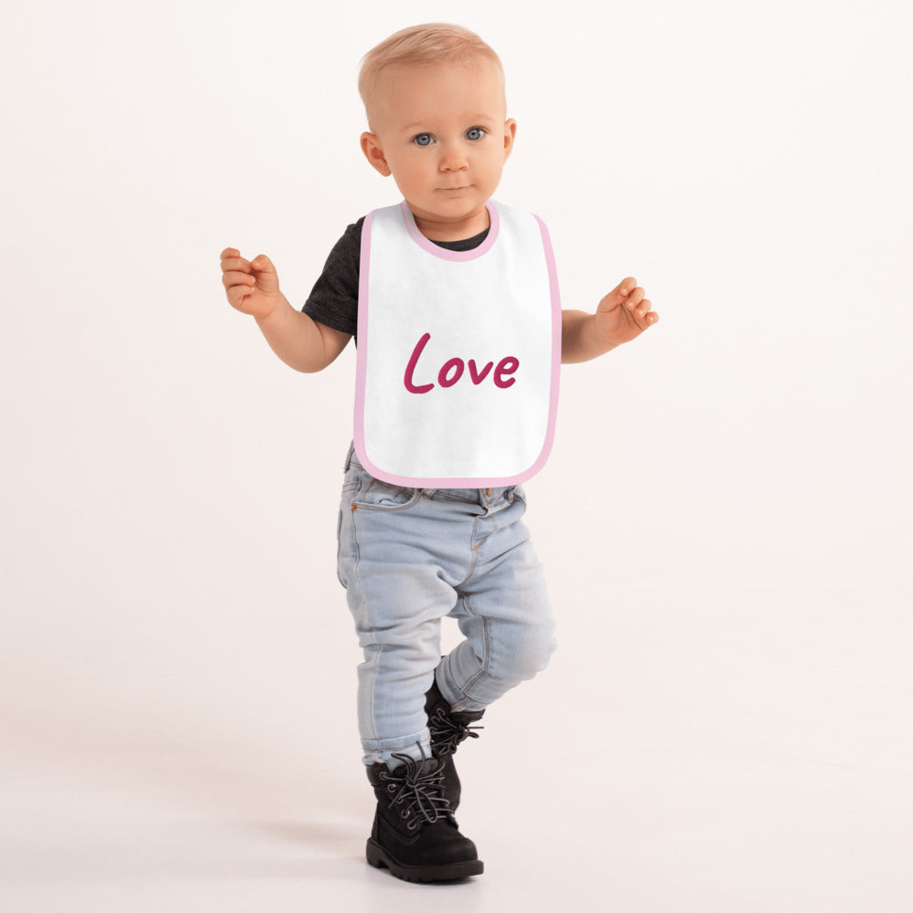 Love In Star Rose Quartz Embroidery on Baby Bib