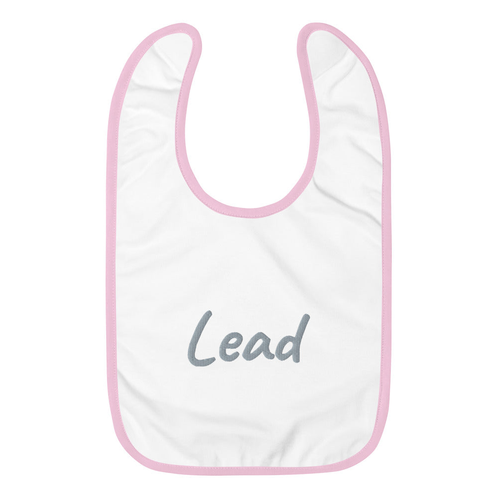 Lead In Silver Embroidery on Baby Bib