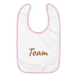 Team In Celluloid Embroidery on Baby Bib