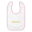 Perseverance In Gold Embroidery on Baby Bib