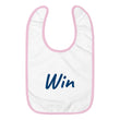 Win In Sapphire Embroidery on Baby Bib