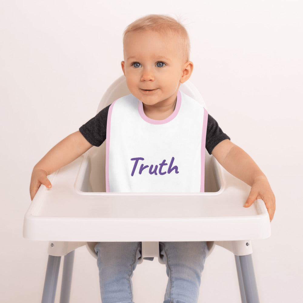 Truth In Amethyst Embroidery on Baby Bib