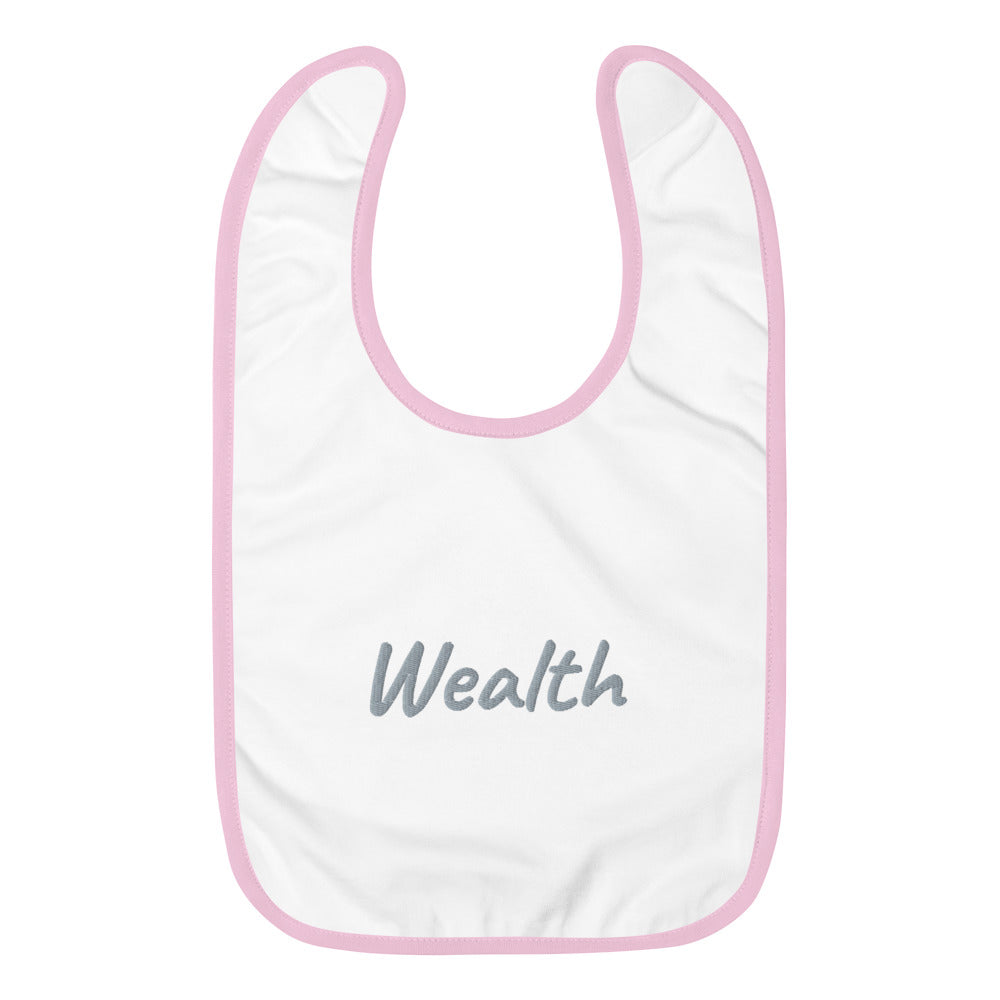 Wealth In Silver Embroidery on Baby Bib