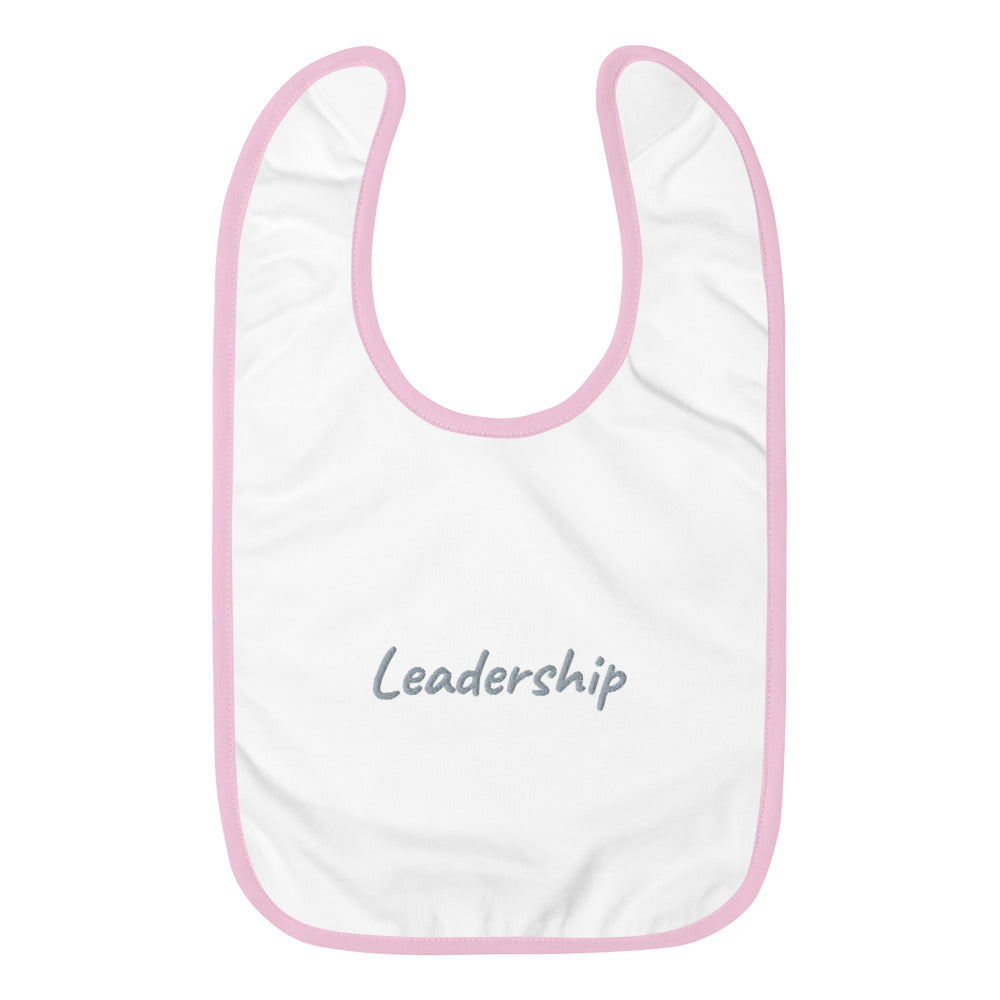 Leadership In Silver Embroidery on Baby Bib