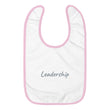 Leadership In Silver Embroidery on Baby Bib