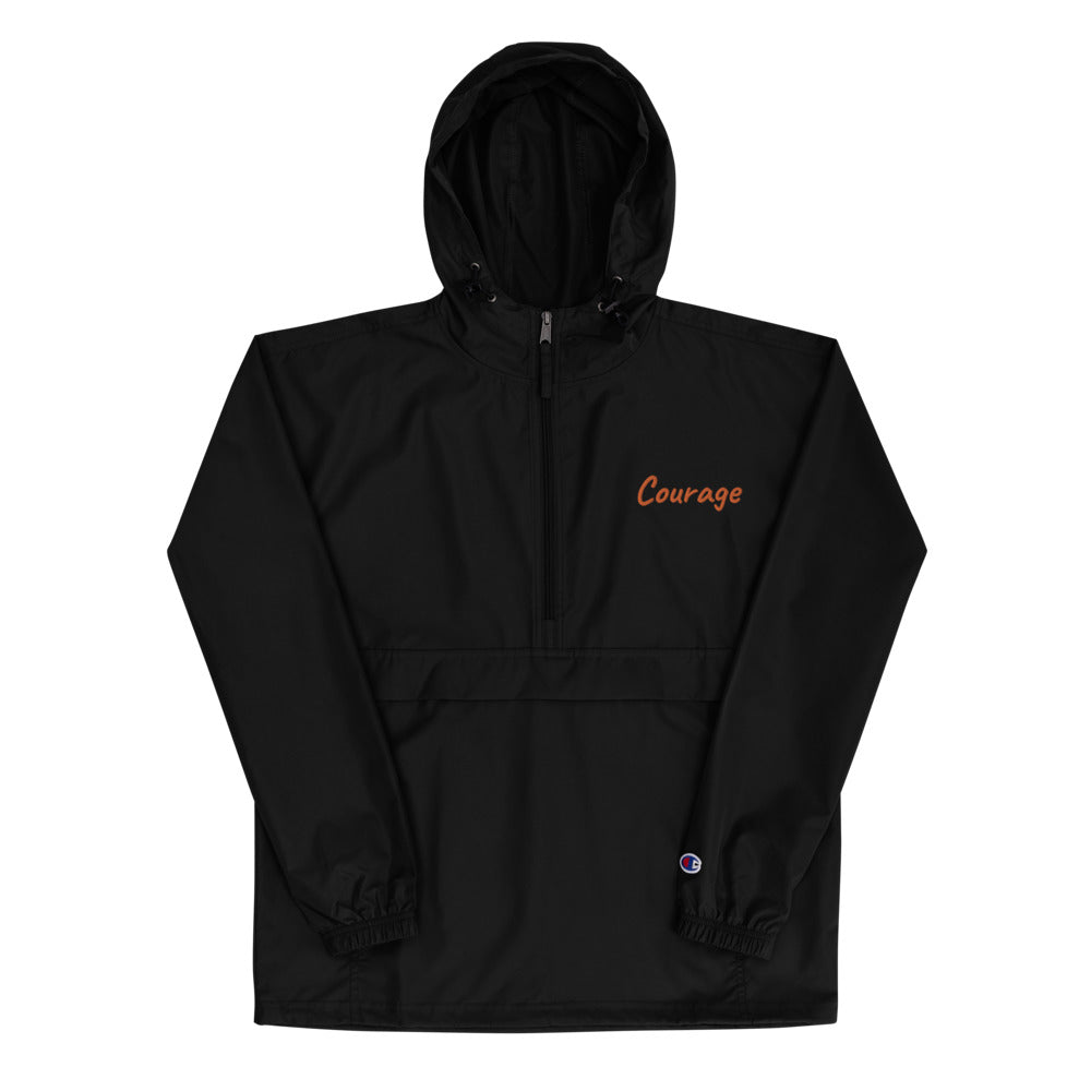 Courage In Amber Embroidery on Packable Rain Jacket Windbreaker