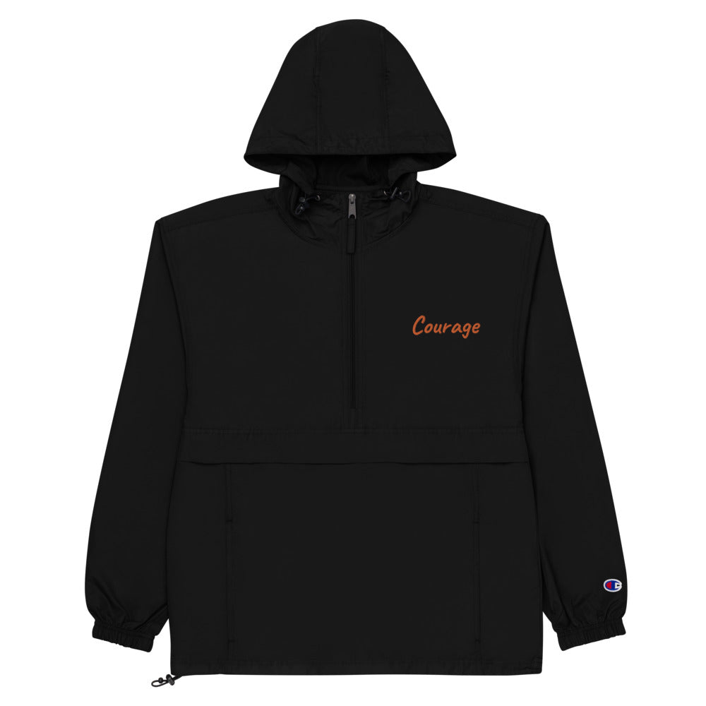 Courage In Amber Embroidery on Packable Rain Jacket Windbreaker