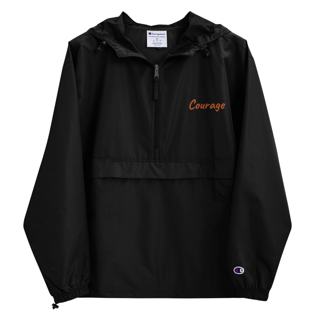 Courage In Amber Embroidery on Packable Rain Jacket Windbreaker