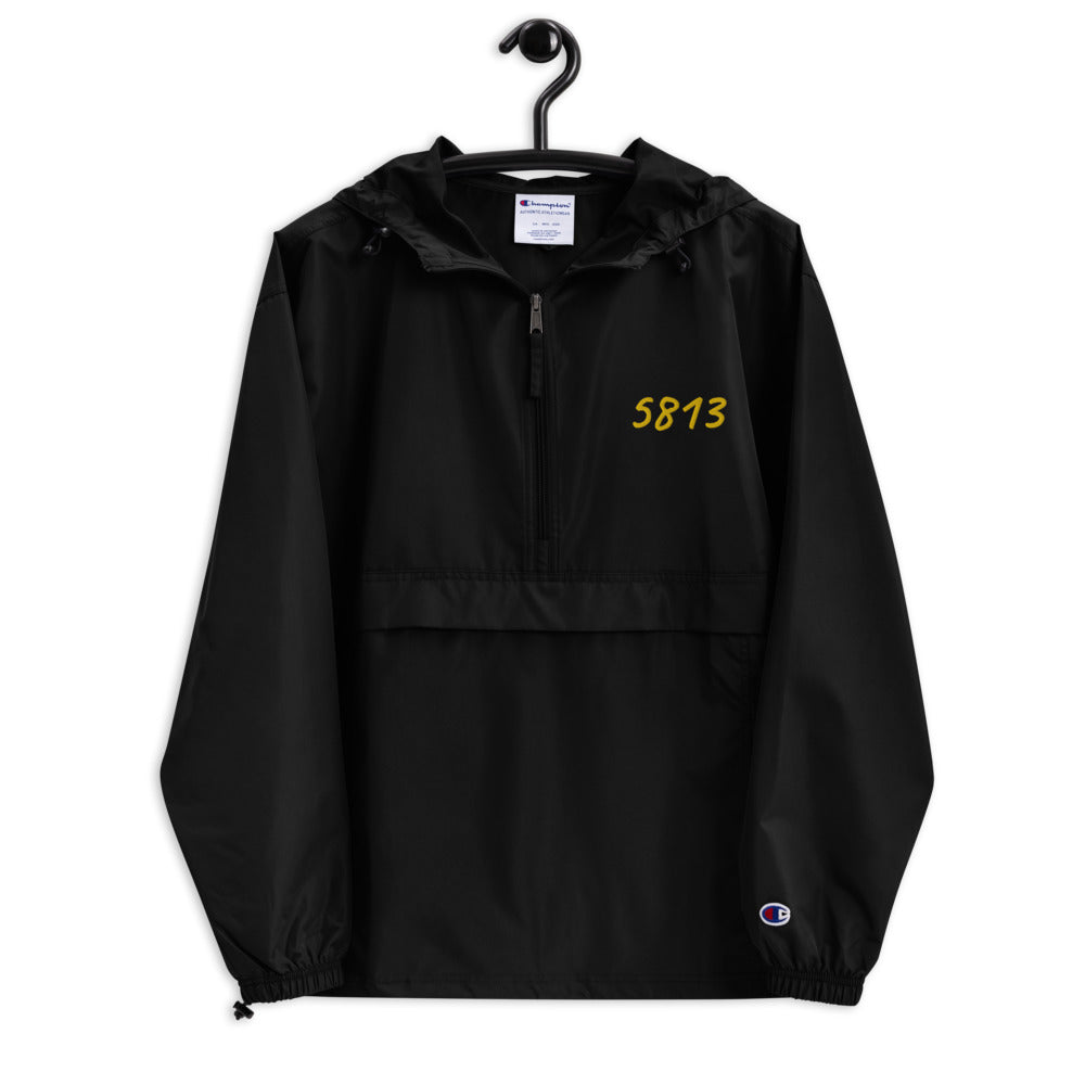 5813 In Gold Embroidery on Packable Rain Jacket Windbreaker