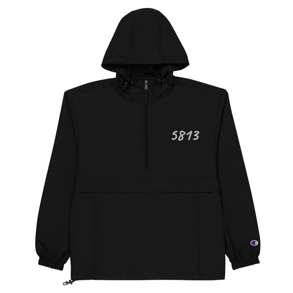 5813 In Pearl Embroidery on Packable Rain Jacket Windbreaker