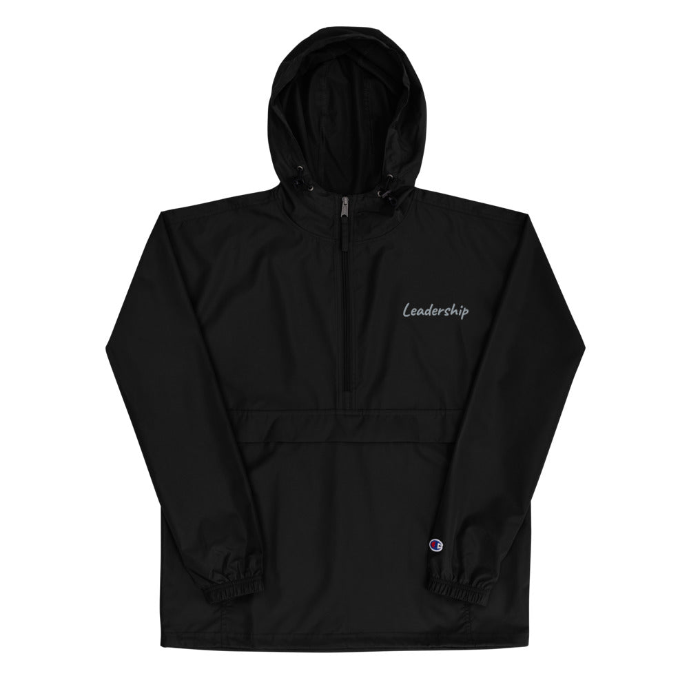 Leadership In Silver Embroidery on Packable Rain Jacket Windbreaker