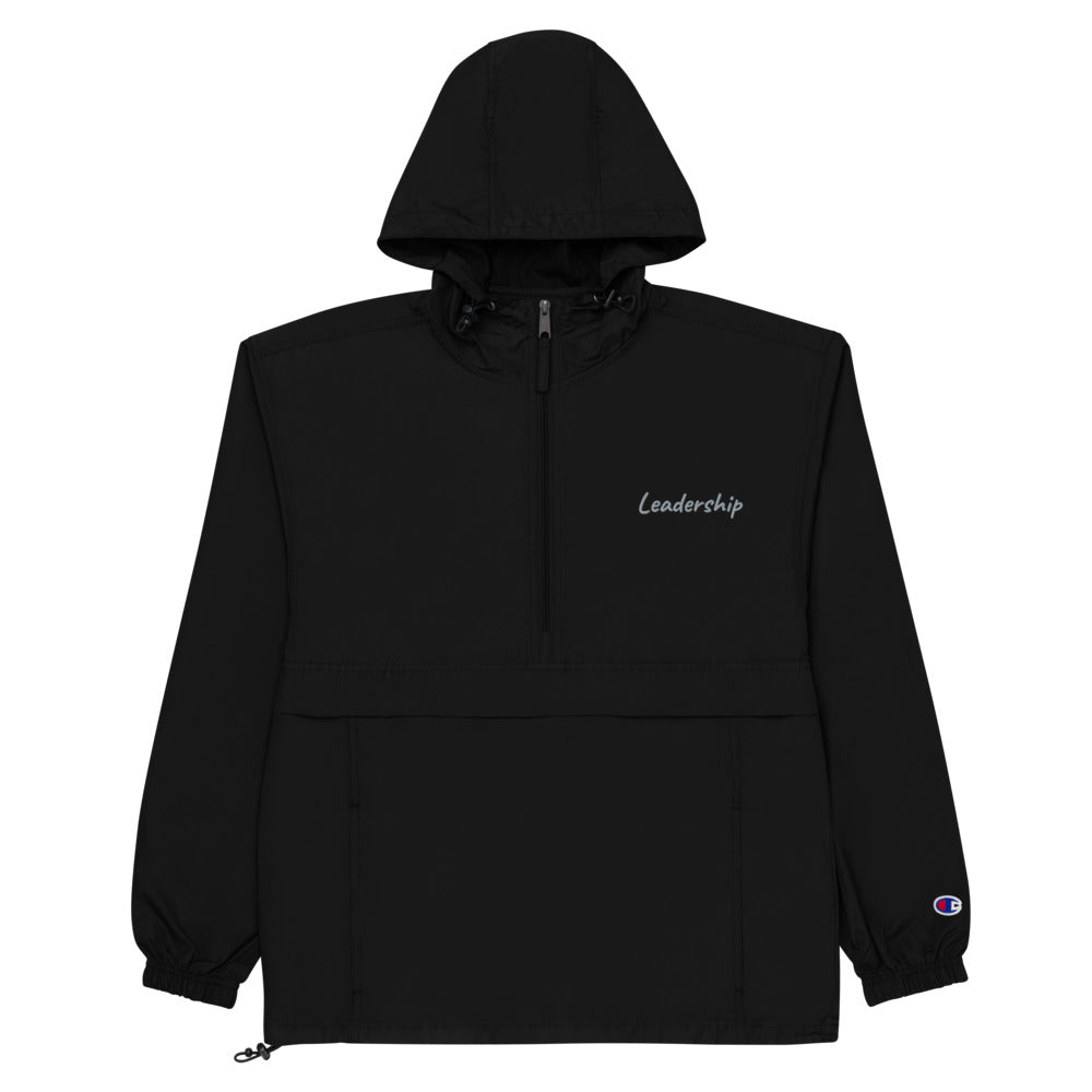 Leadership In Silver Embroidery on Packable Rain Jacket Windbreaker