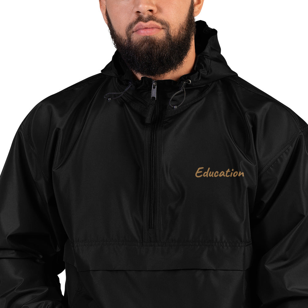 Education In Copper Embroidery on Packable Rain Jacket Windbreaker