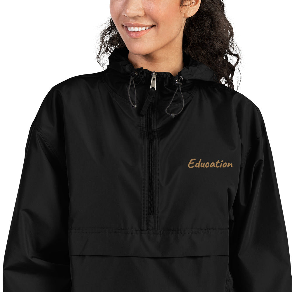 Education In Copper Embroidery on Packable Rain Jacket Windbreaker