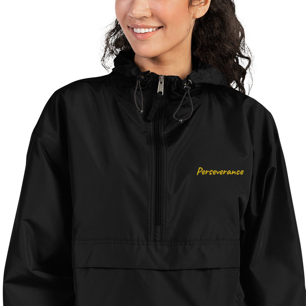 Perseverance In Gold Embroidery on Packable Rain Jacket Windbreaker