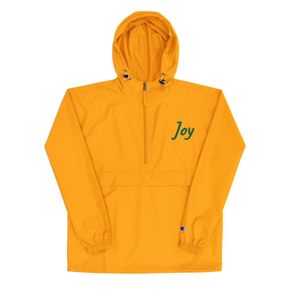 Joy In Emerald Embroidery on Packable Rain Jacket Windbreaker