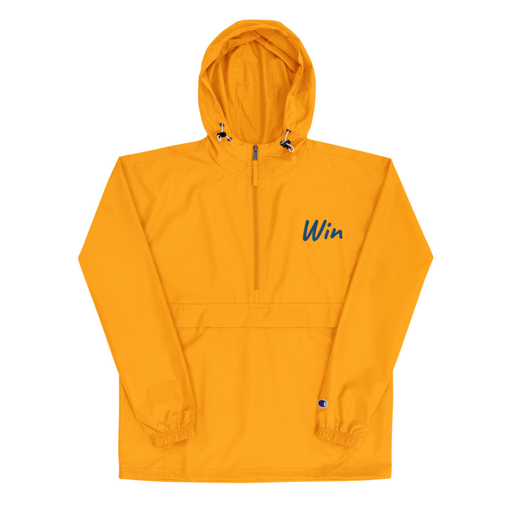 Win In Sapphire Embroidery on Packable Rain Jacket Windbreaker